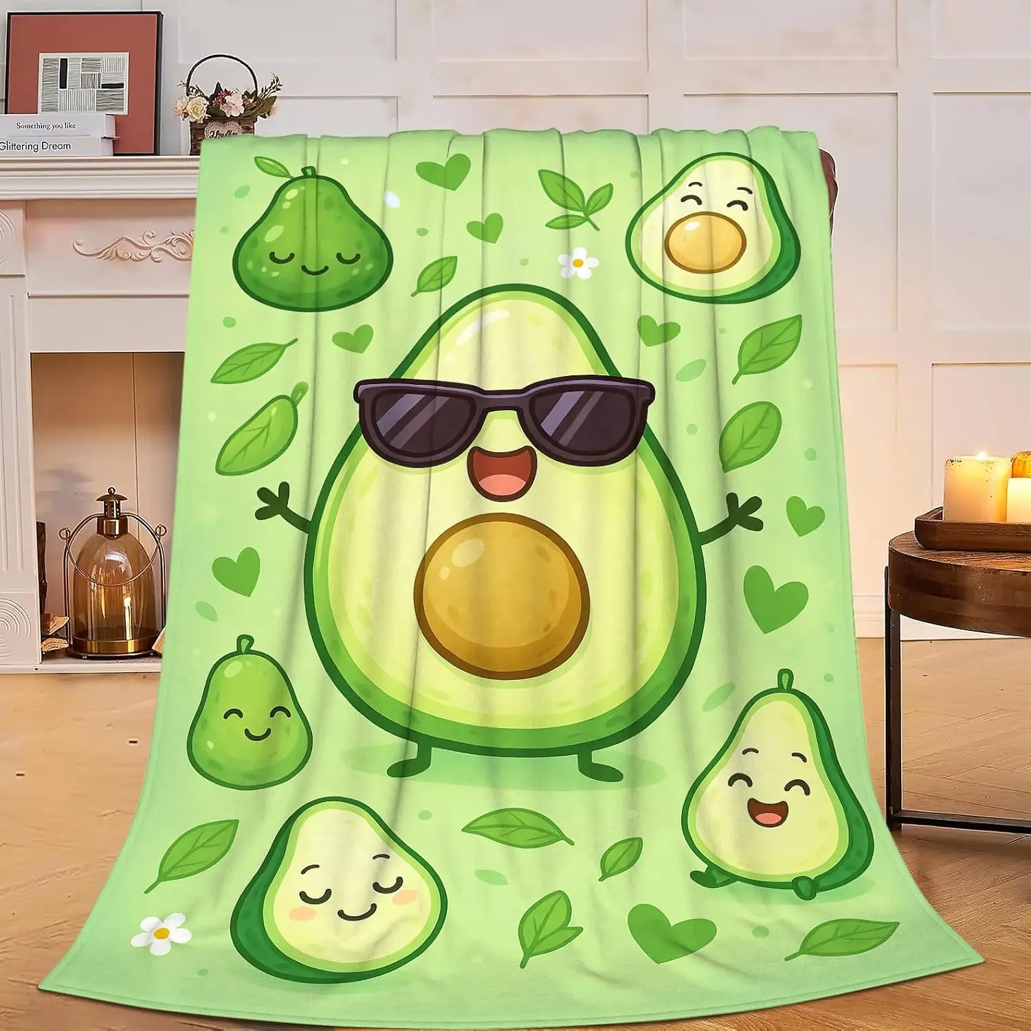 Cute Avocado Print Throw Blanket for Couch Decor Home Fall Spring Seasonal Cozy Throw Lap Blanket Gift Idea Plush Decor