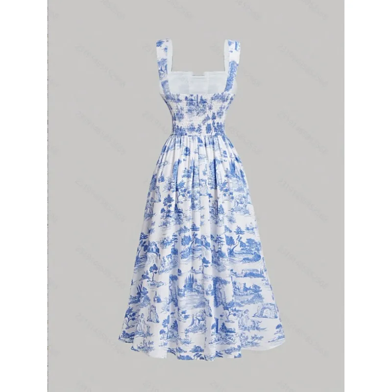 Women Floral Print Strap Dress Elastic Ruched Sexy Hollow Backless Party Dress Summer Boho Vacation Beach Sundress Y2k Платье