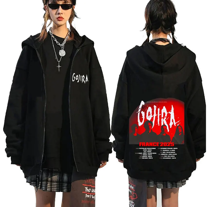 

Metal Band Gojira France Tour 2025 Zipper Hoodie Men Women Clothing Gothic Rock Oversized Jacket Man Casual Vintage Zip Up Coat