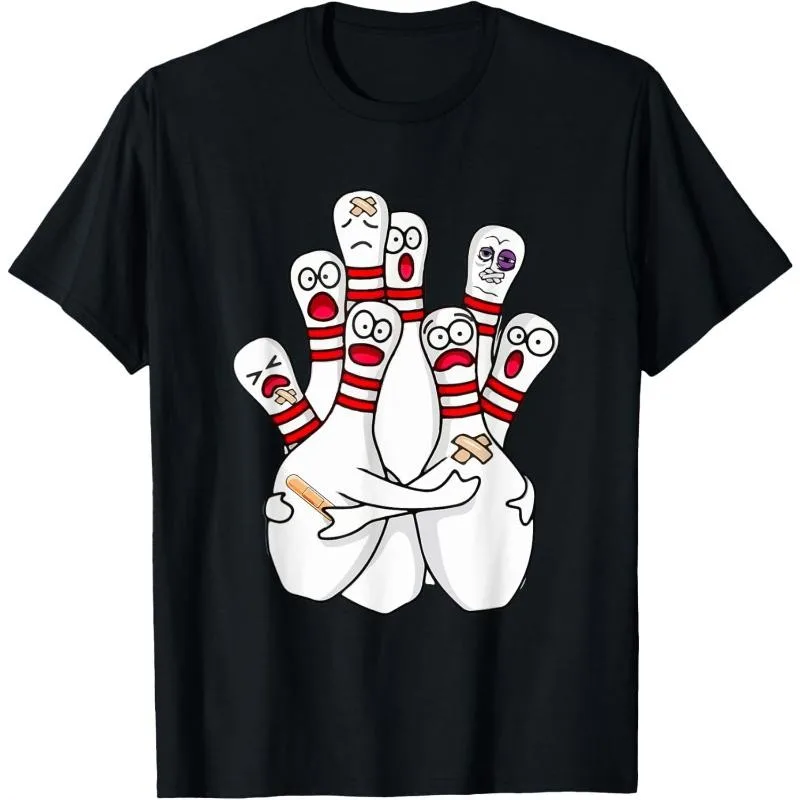 

Funny Bowling T-Shirt Cartoon Pins Graphic Tee Strike Humor Gift Shirt For Bowlers Summer Casual Unisex Top