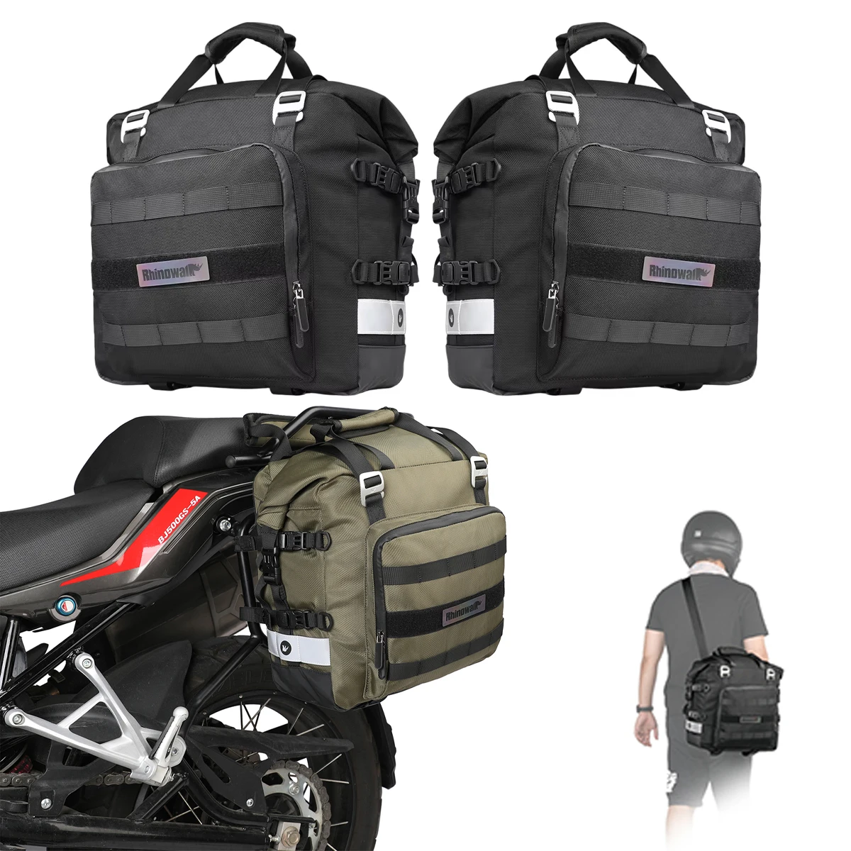 Waterproof Motorcycle Saddlebag Set - Adjustable, Detachable 20L-35L Side Pannier Bag for Clothing & Gear, Fits Most Bikes