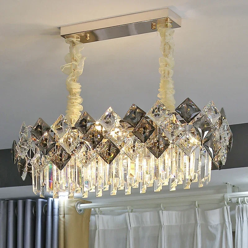 

New Modern Crystal Chandelier For Dining Room Luxury Home Decor Hanging Light Fixture Kitchen Island Oval Lamps