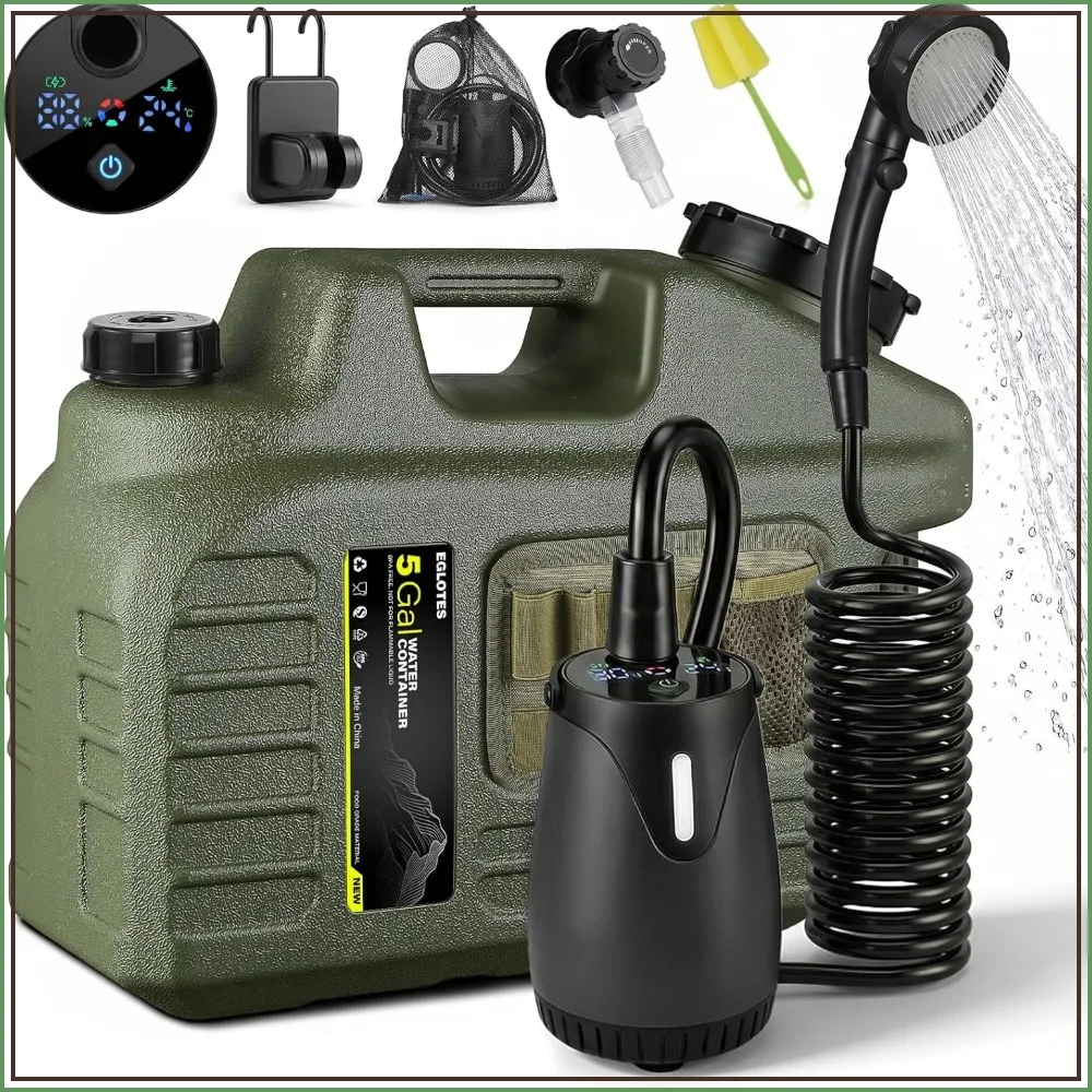 

Portable Camping Shower with 8000mAh Rechargeable Pump, IPX8 Waterproof, Adjustable Head for Camping, Pet Bath, Car Wash