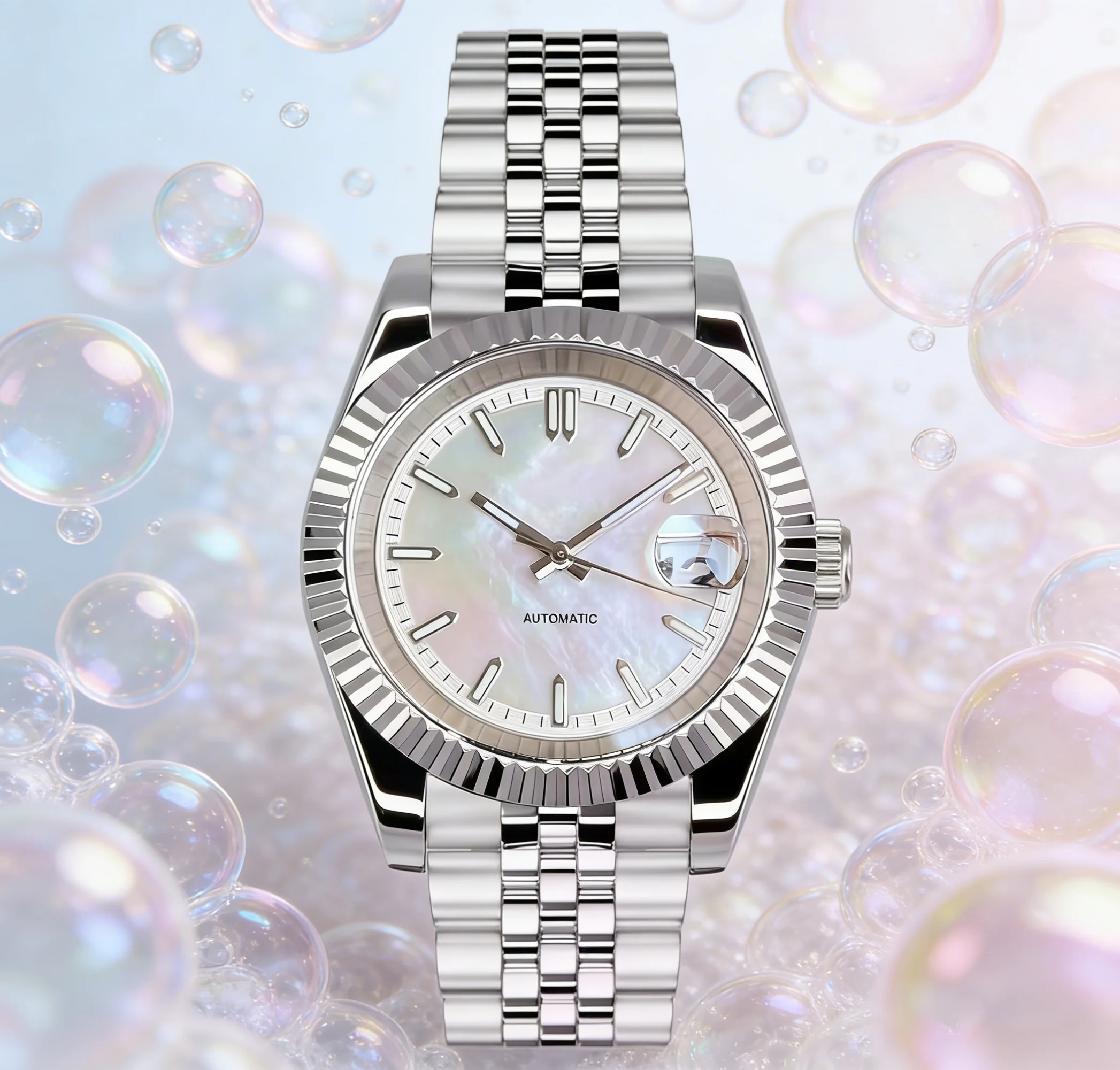 Tandorio 39mm Fluted Belze Automatic Japan NH35A Mechanical Men Watch 20ATM Sapphire Glass White/Red/Blue Mother of Pearl Dial