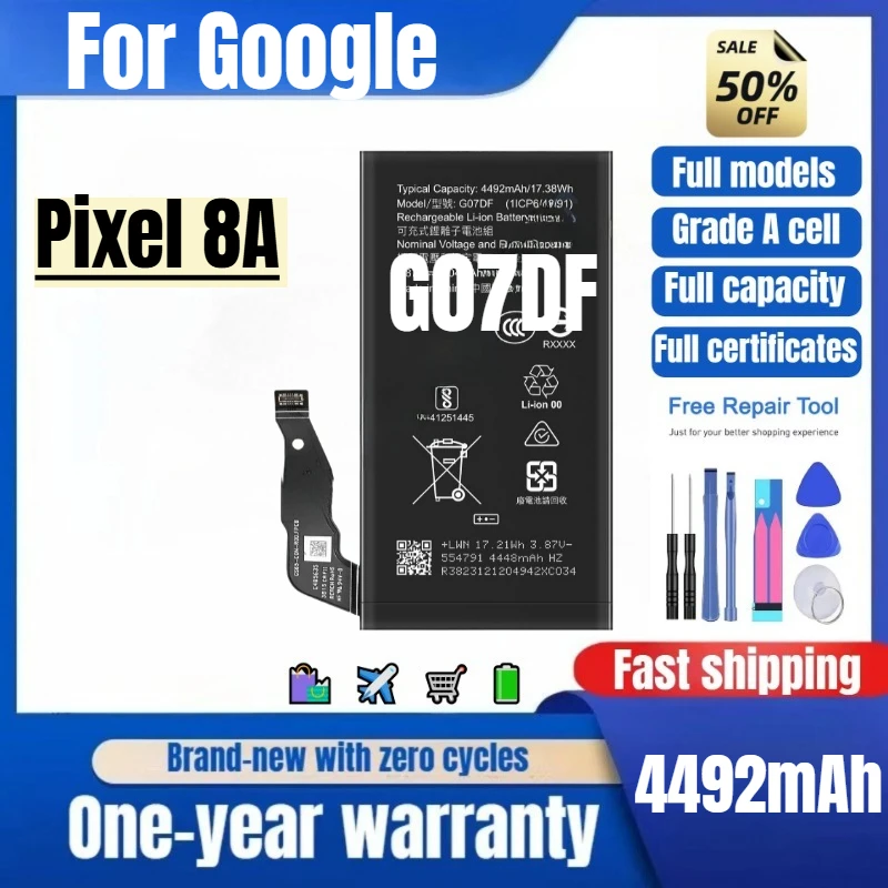 G07DF for Google Pixel 8A Phone Battery 0 Cycle High Quality High Capacity Battery Replacement Bateria Grade A Cell with Tools