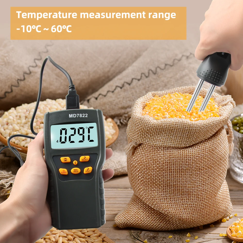 yieryi New Digital Grain Moisture Meter MD7822 LCD Display Humidity Tester Contains Wheat Corn Rice Moisture Test Meter