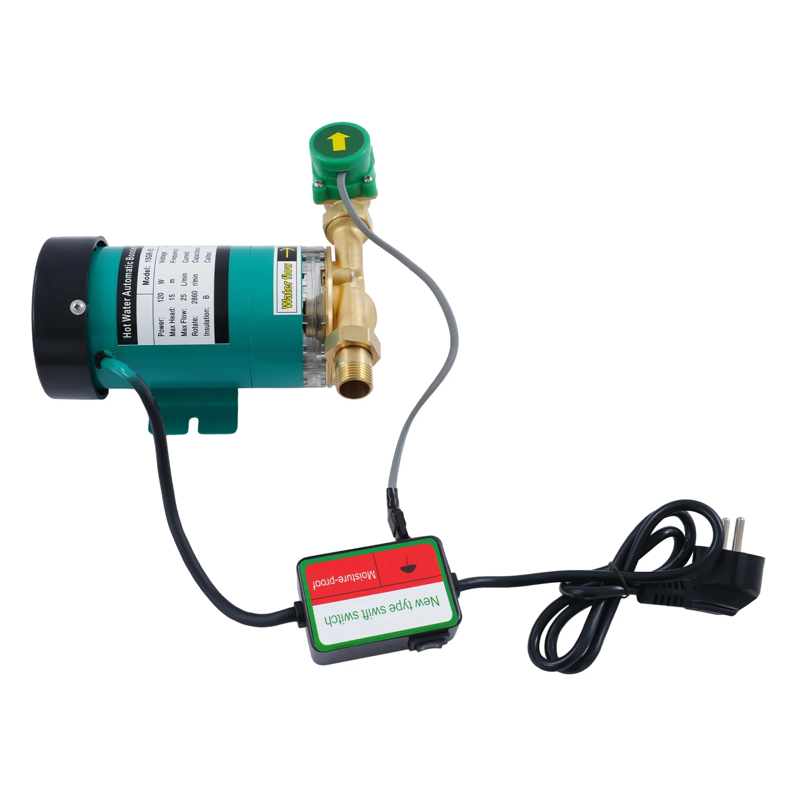 120 W Mini-Wasserpumpe, automatische Druckbeaufschlagung, 6,6 g/min, Druckerhöhungspumpe, elektrische Wassertransferpumpe für Warmwasserbereiter, Duscharmatur – Detail 14
