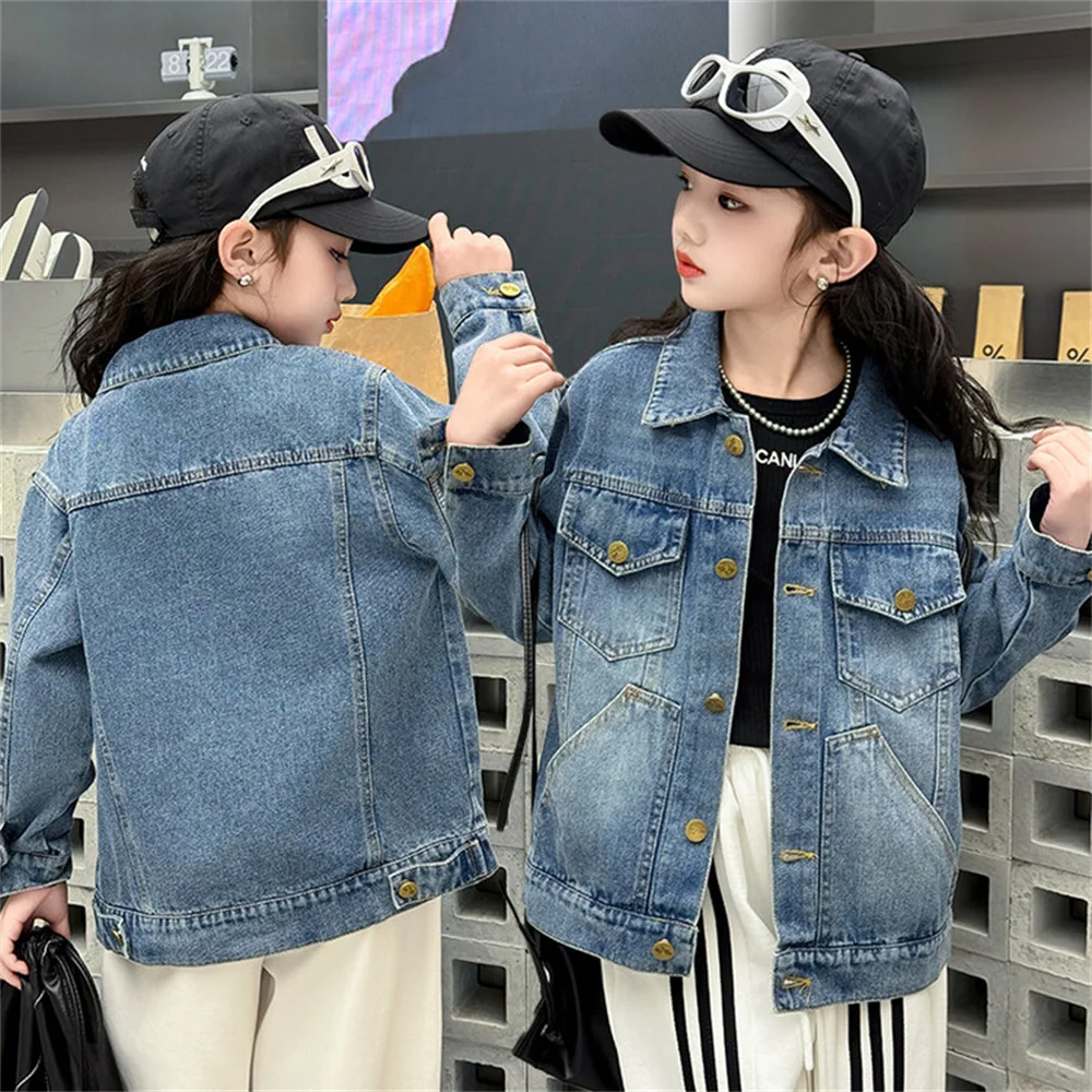 

Classic Girl Denim Jacket Youth Denim Coat Jacket Spring Autumn Fashionable Girl Jacket Children's Denim Shirt Jacket