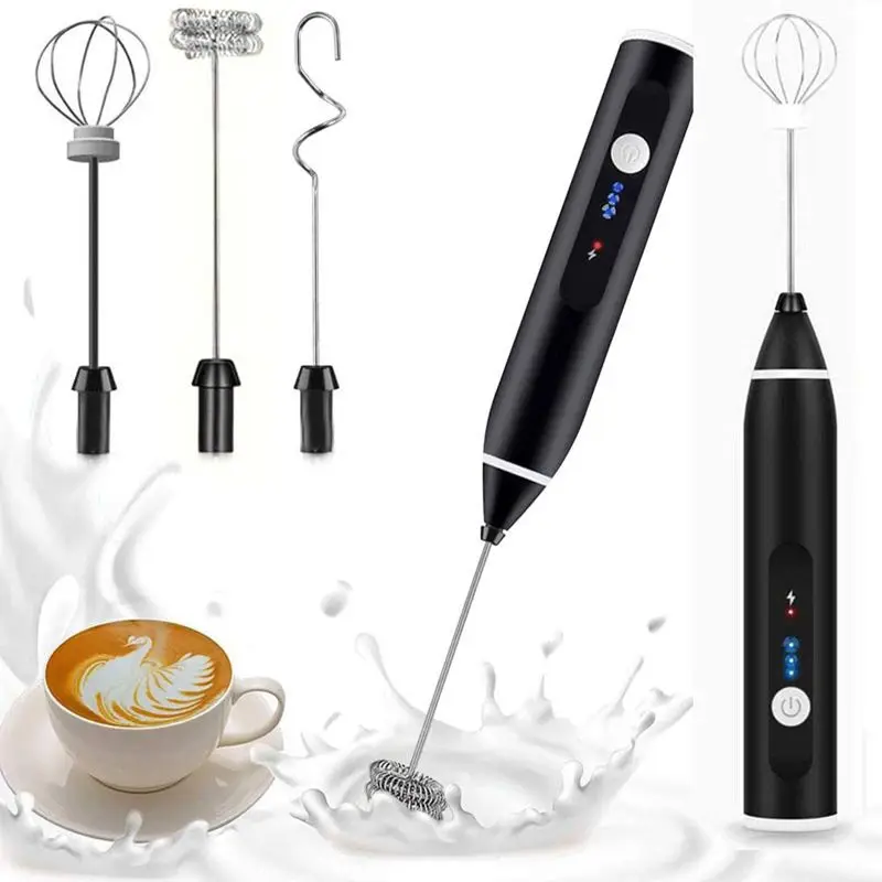 Milk Frother Handheld Foam Maker USB Rechargeable Coffee Frother mixer 3-Speed Adjustable Mini Blender for Home Kitchen