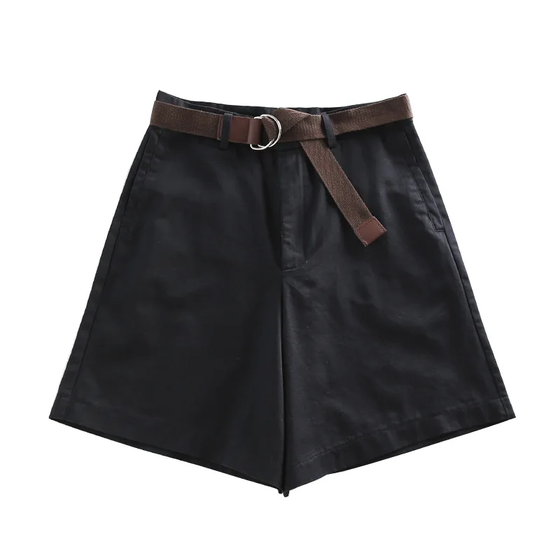 Summer Korean version simple solid fashion loose versatile casual large size wide leg pants high waist student women's shorts