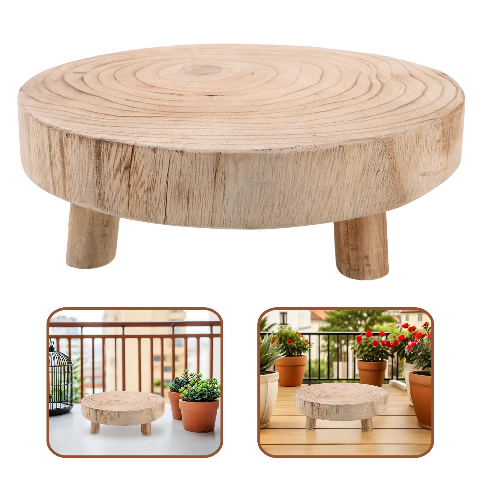 Plant Stand Plant Pot Riser Fall Home Decor Wood Crafted Premium Natural Aesthetic Rustic Design Balcony