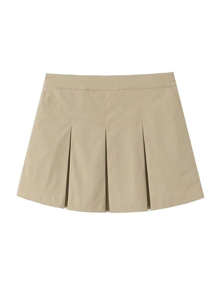 

HH Women Summer Fashion Pleated High Waist Working Culottes Female Chic Zipper Pocket Trip Strap With Metallic Buckle Skirt