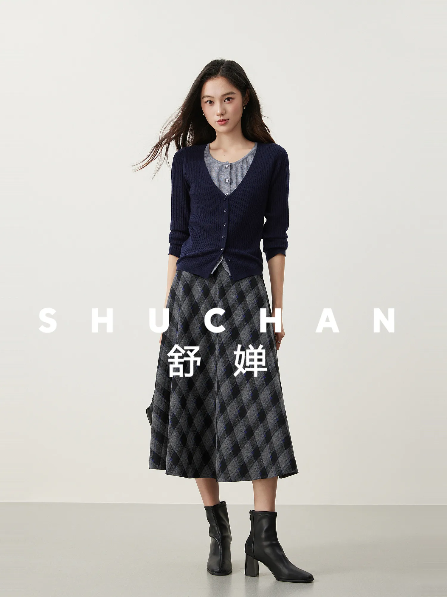 

British Plaid Oblique Cut Big Pendulum Vertical Cut High Waist Umbrella Skirt Women Faldas Mujer Moda 2026