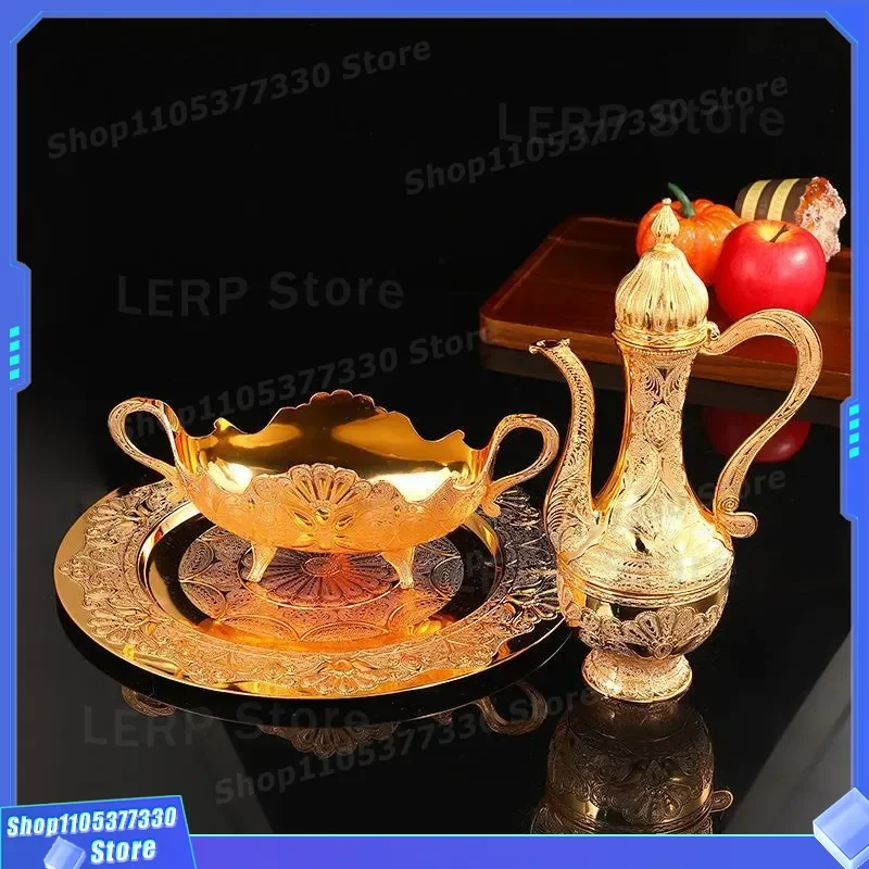 Luxury European Wine Jug Set with Glass and Plate Classic Desktop Decanter Ornament for Dinner Table Home Decor Handicraft