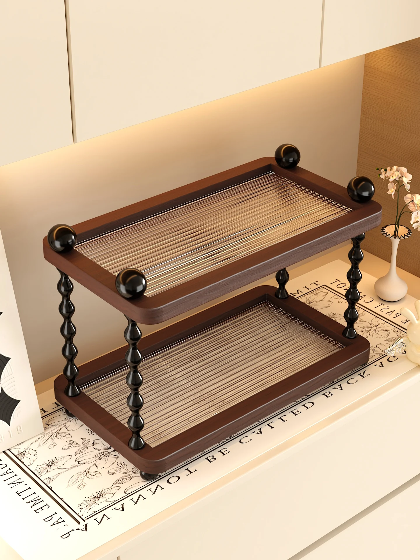 

Retro Wooden Cup Holder High-End Sensation Sideboard Tea Cup Coffee Cup Storage Ra Coffee Corner Arrangement Wood Material