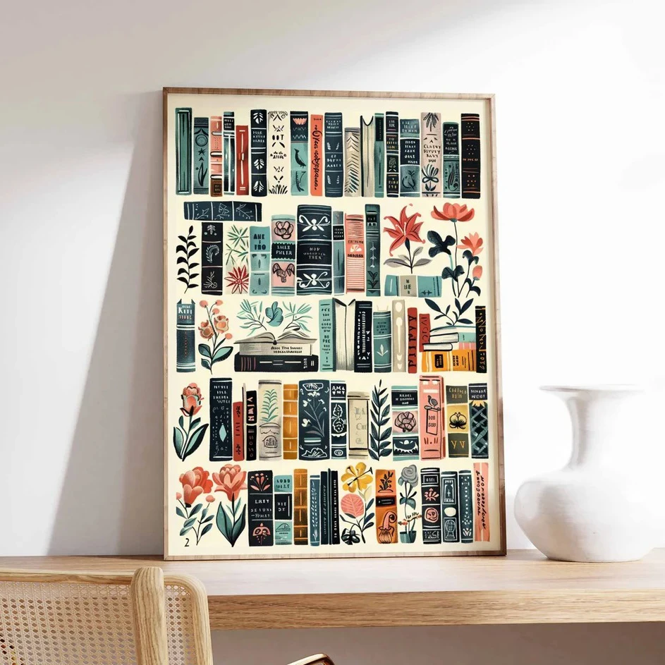 

Vintage library poster book art reading canvas poster book lover gift reading gift vintage book lover art library art home decor