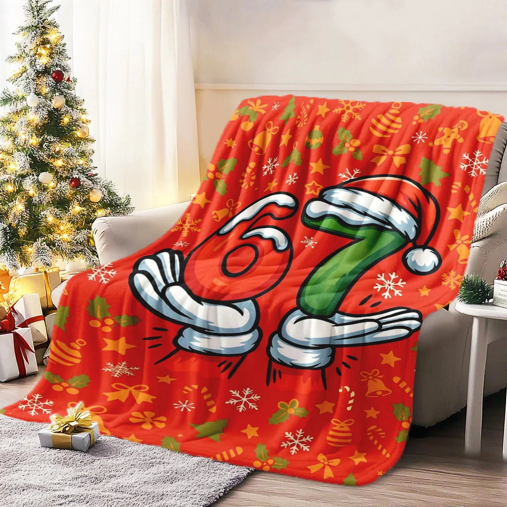 Christmas 67 Element Blanket Four Seasons Use, Snowflake Pattern, Digital Printing, Suitable for Home, Office, Travel, Camping