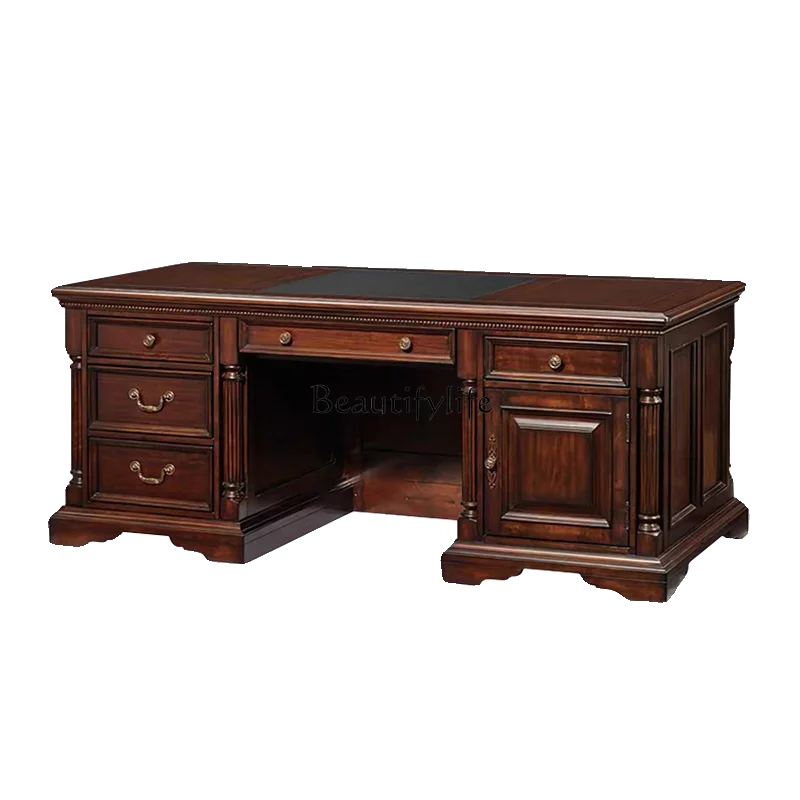 American solid wood desk desk simple luxury European retro boss table