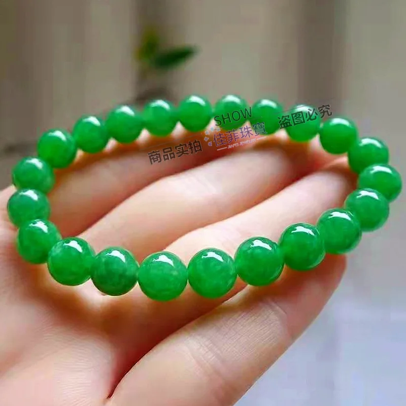 Myanmar Mine Timber Jade Full Ball Bracelet NecklaceWaxy Kinds Yang Green Dispersion Beads Men's and Women's Jewelry