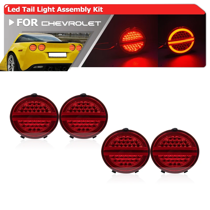 

4x For Chevrolet Corvette C6 Coupe 2005-2013 Led Tail Light Assembly Kits 3-in-1 Parking Position, Brake Stop, Turn Signal Lamp