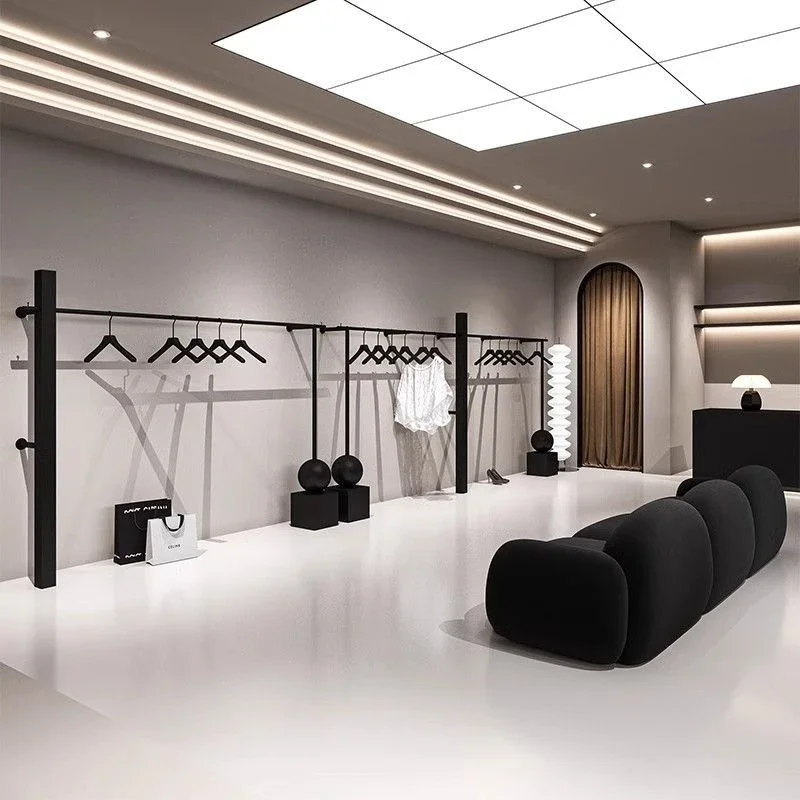 Clothing store display rack, thickened matte black hanger on the wall, special shelf for women's clothing store, floor-to-ceilin
