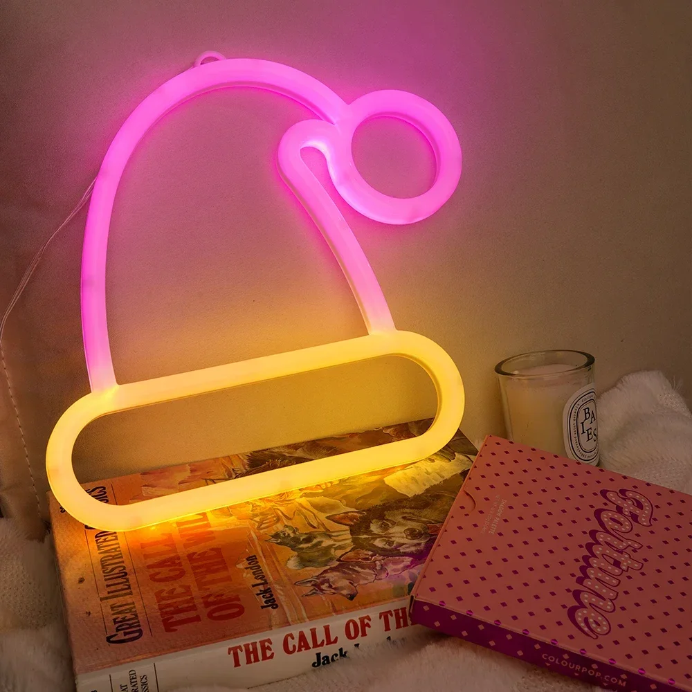 LED Neon Christmas Hat Night Light Valentine\'s Day Confession Sign Light Battery USB Dual Power Night Light for Christmas Weddin