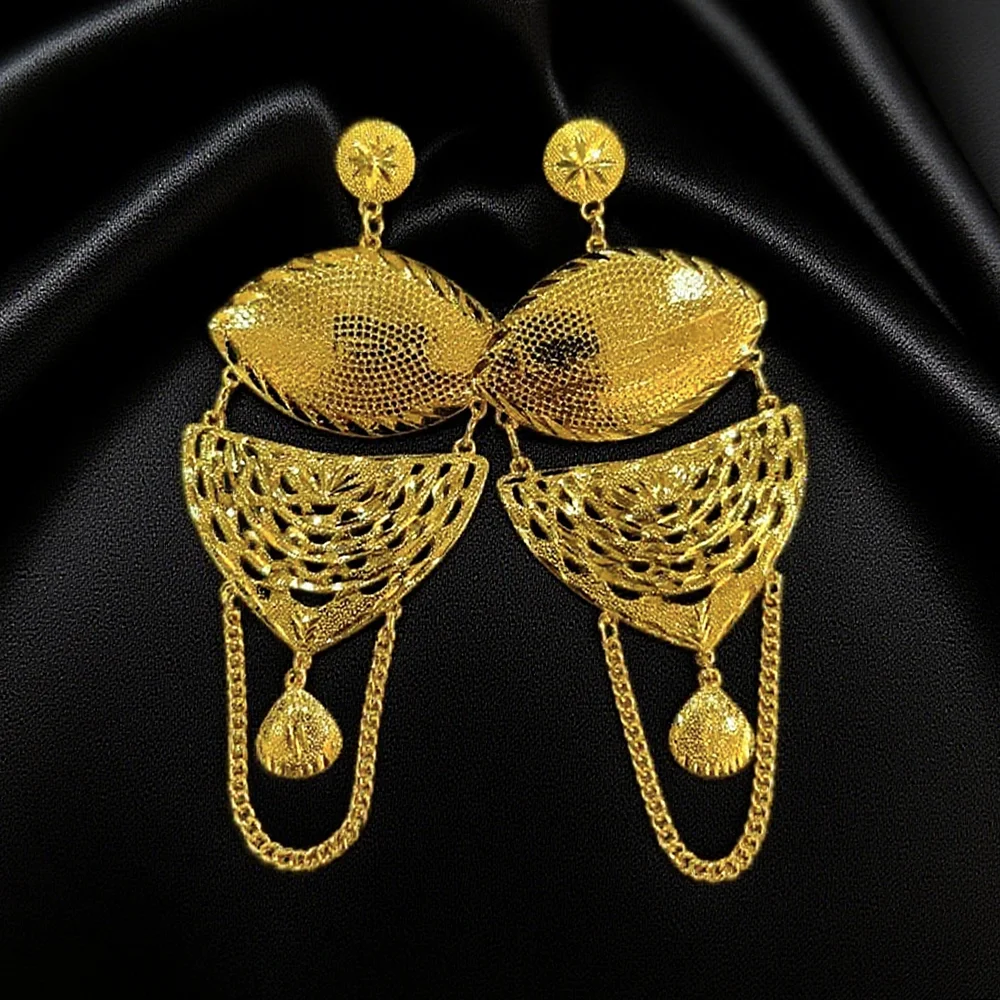 

Luxury Dubai Tassels Pendant Earrings Elegant 24K Gold Plated Earrings For Women Indian Wedding Jewelry Ramadan Gift
