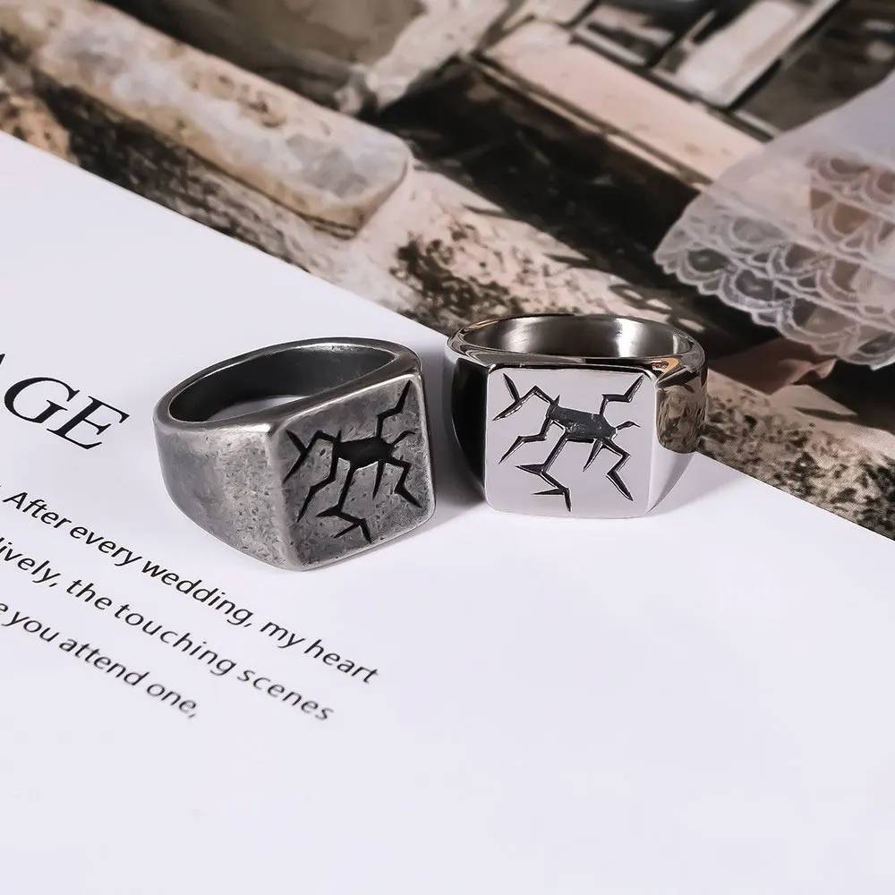 1Pcs European and American Cross-Border Spider Crack Pattern Ring, Personalized Men's Stainless Steel Vintage Distressed Ring