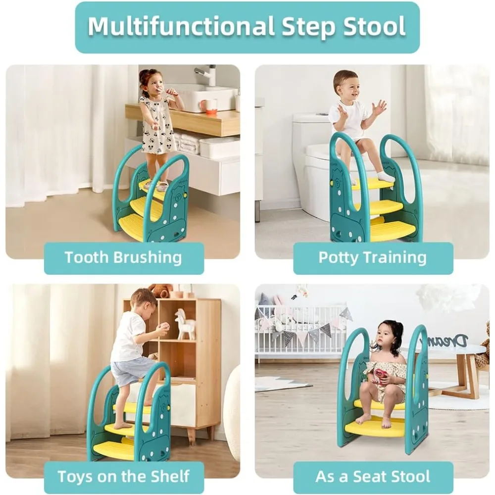 3 Step Plastic Step Stool Tower with Handles and Non-Slip Pads