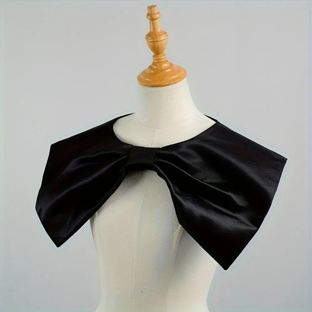 Satin Material Fake Collar Bow Design Pearl Button Decorative Collar Detachable Button Closure False Collar Outfit Accent