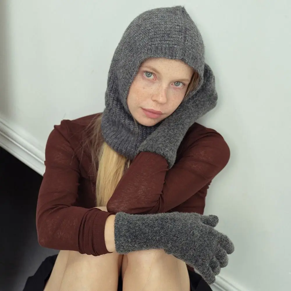 Cute Alpaca Wool Balaclava Hat Fleece Wool Blend Earflap Hat Soft Beanie Hooded Beanies Outdoor