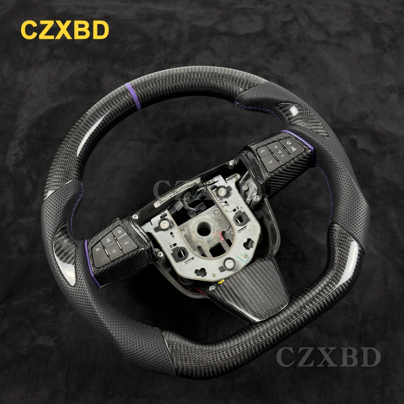 

Purple Marker For Cadillac SRX CTS SLS Real Glossy Black Carbon Fiber Steering Wheel High Quality Leather Sport Wheel Customized