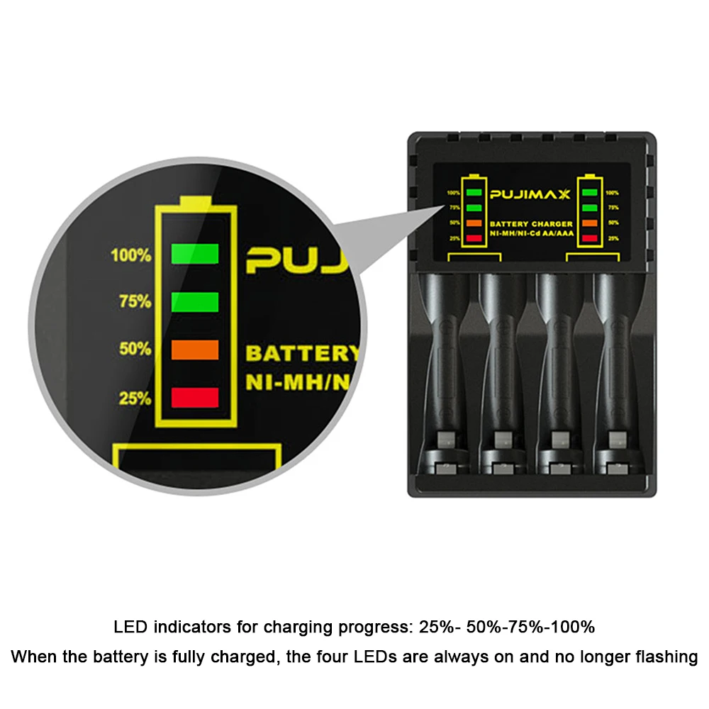 AAA/AA Universal Battery Chargers 4 Slots Intelligent LED Indicator USB Fast Charger for Ni-MH/Ni-Cd Rechargeable Batteries