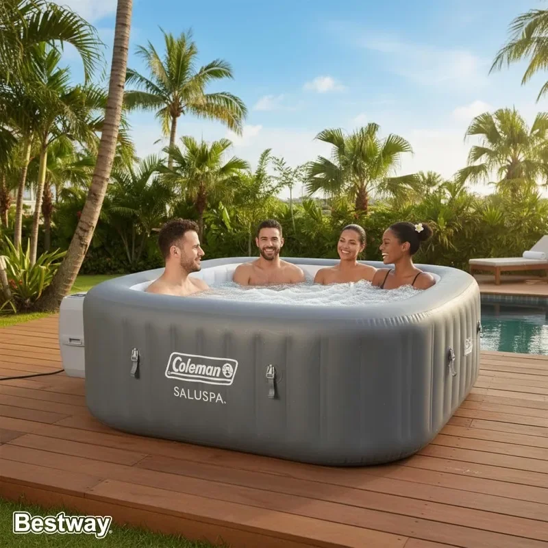 Coleman Hawaii 4 to 6 Person Inflatable Hot Tub, Square Energy-Efficient Portable Outdoor Spa with 140 AirJets, 71