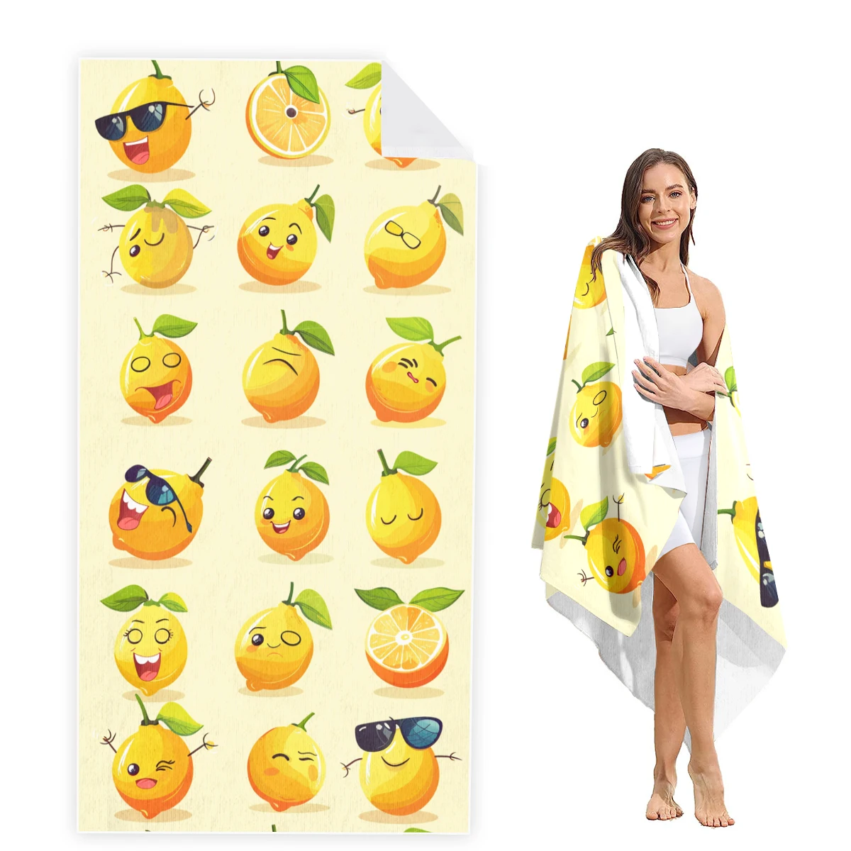 

Lemon Beach Towel Oversized, Super Absorbent Sand Free Thick Microfiber Beach Towel,Beach Towels for Kids,Men,Women