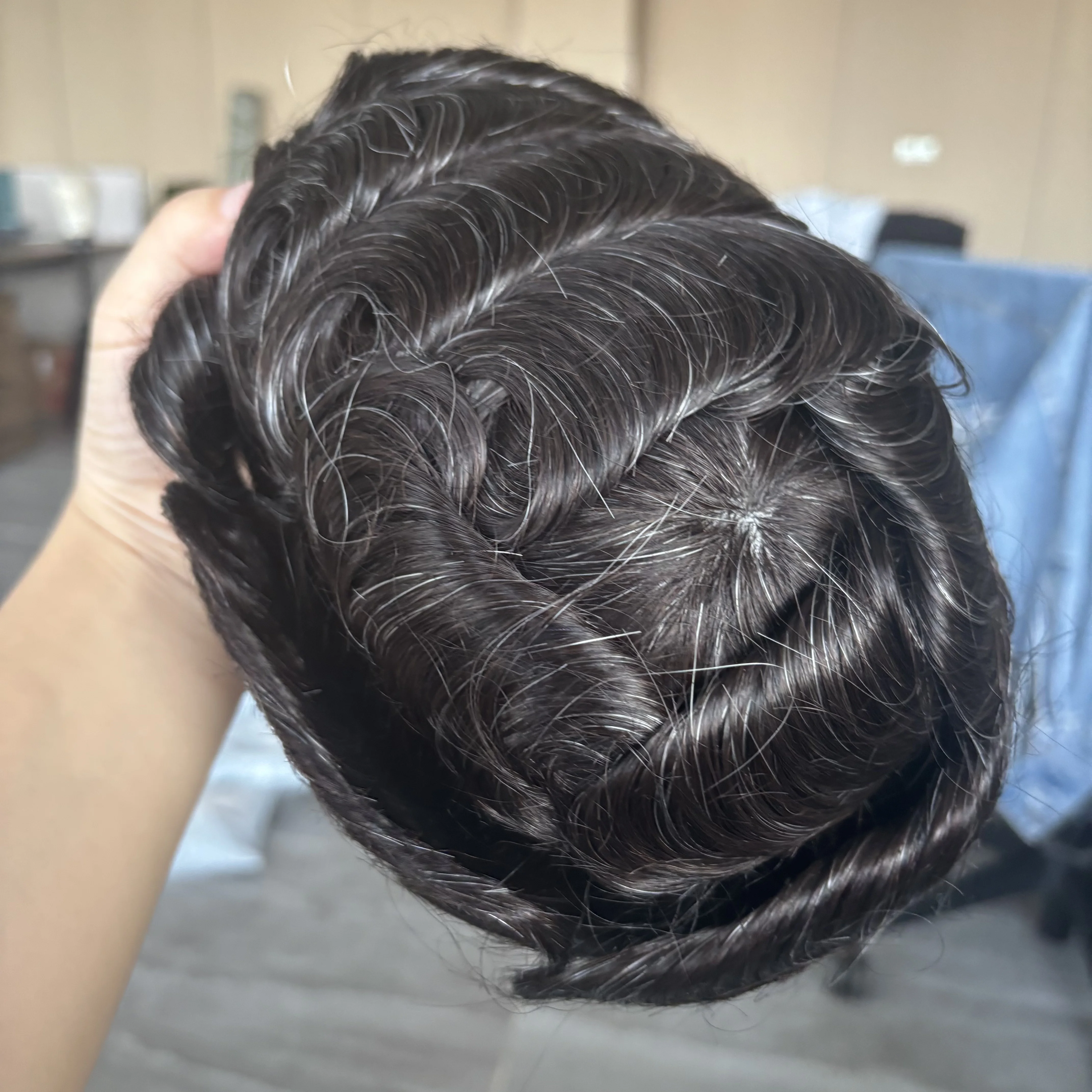 الرجال قوي بولي الجلد بولي قاعدة الرجال الشعر المستعار شعري طبيعي 100% شعر الإنسان الذكور الباروكات الشعر الاصطناعية نظام أسود براون رمادي الشعر #4