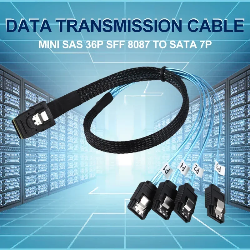 Mini SAS SFF-8087 36Pin To 4 SATA3.0 7Pin Converter 6Gbps Data Cable for Server Computer Hard Drive Forward Breakout Cable
