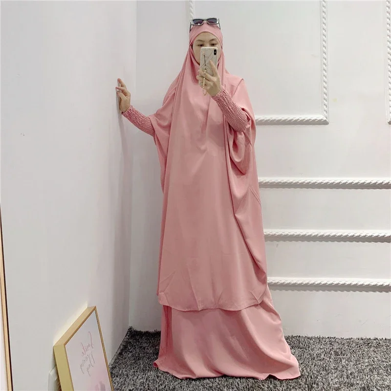 Women Prayer Garment 2 Piece Set 2025 Ramadan Eid Hooded Khimar Abayas Islamic Clothing Abaya Hijab Dress Niqab Kaftan Robe Gown