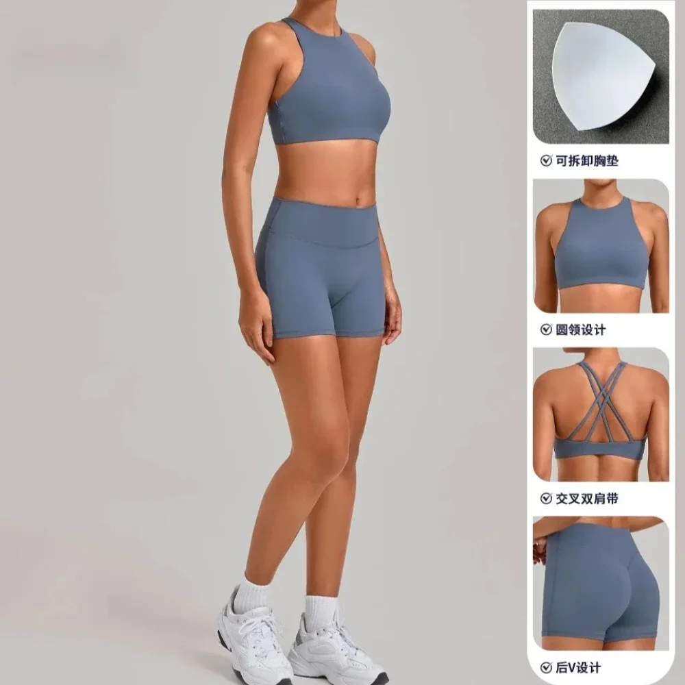 2PCS Women Tracksuit Yoga Set Gym Clothing Cross Strap Bra Sports Shorts Suit Female Workout Sportswear Running Gym AthleticWear