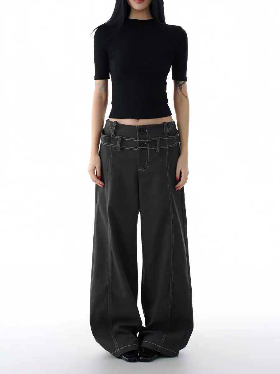 

Women's Black Gothic Y2k Emo Jeans Harajuku Vintage Baggy Wide Leg Denim Trousers Japanese 2000s Style Oversize Jeans Pants 2025