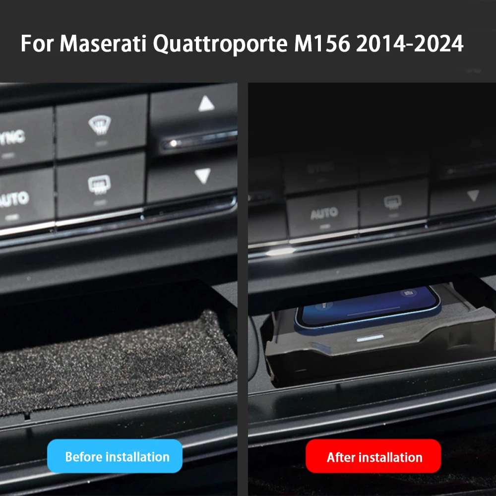 Bezprzewodowa ładowarka samochodowa do telefonu komórkowego Konsola środkowa Przechowywanie QI 18W iPhone szybkie ładowanie dla Maserati Quattroporte M156 2014-2024