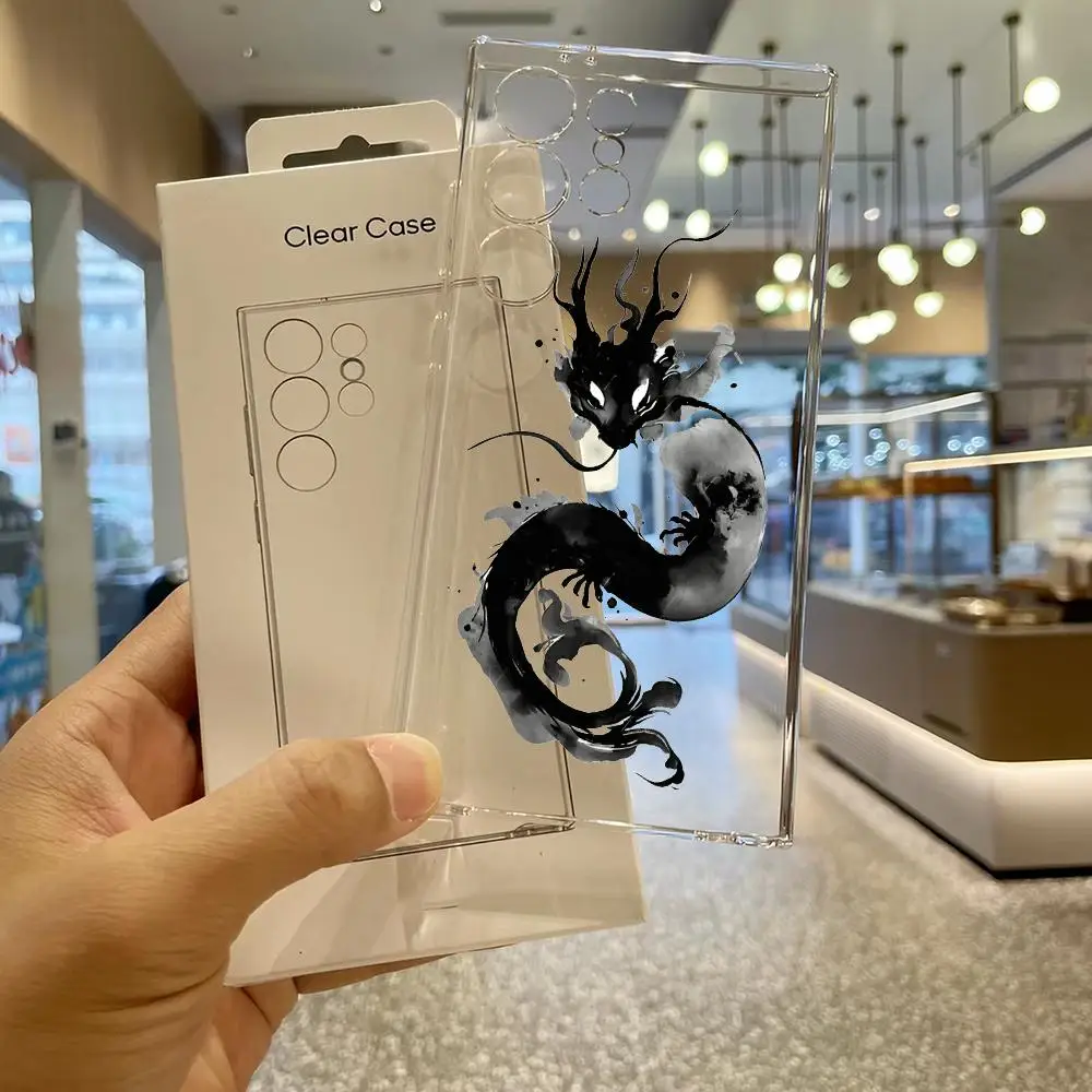 Painting Black ink dragon Transparency Soft shell phone case for Samsung Galaxy S26 S25 S24 S23 S22 FE,Ultra,Plus Drop resistant