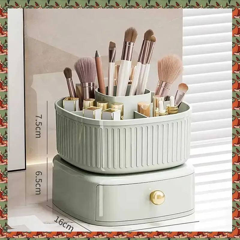 

ABLQ 360° Rotating Makeup Organizer Big Capacity Spinning Cosmetic Organizer With 5 Slot And 1 Drawer Makeup Brushes Holder