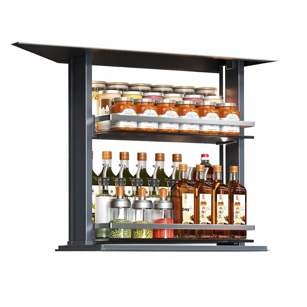 

Smart Pull Down Shelf-Electric Touch Switch Adjustable Metal Spice Rack Kitchen Pantry Organizer 26" W X 26" H Pro256-700Y-JP