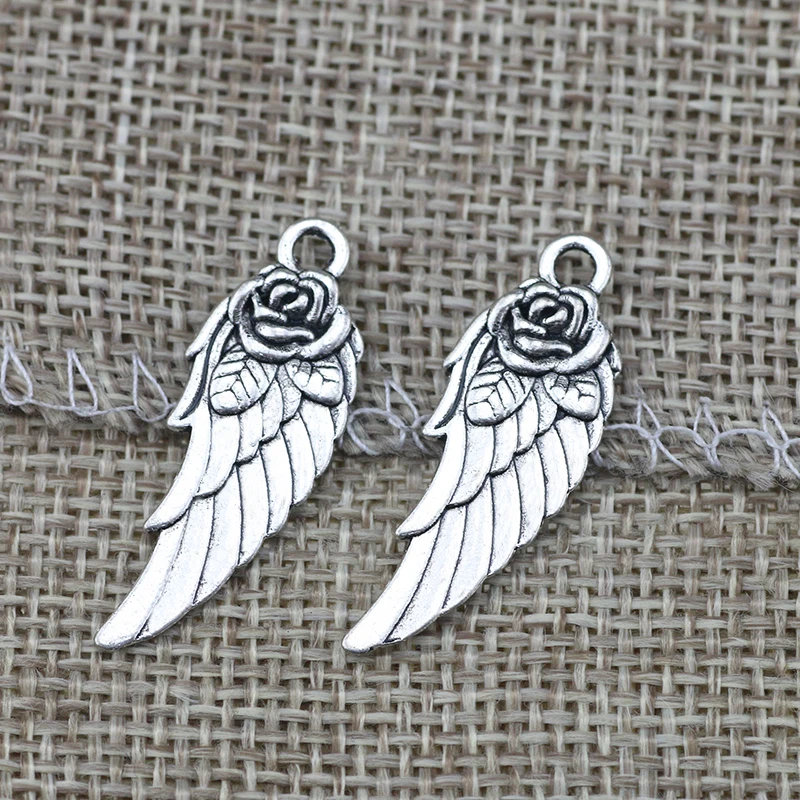 15pcs 30x11mm Flower Angel Wings Pendant Double Sided Flower Wing Pendant Wings Flower Charm Pendant