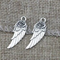 15pcs 30x11mm Flower Angel Wings Pendant Double Sided Flower Wing Pendant Wings Flower Charm Pendant