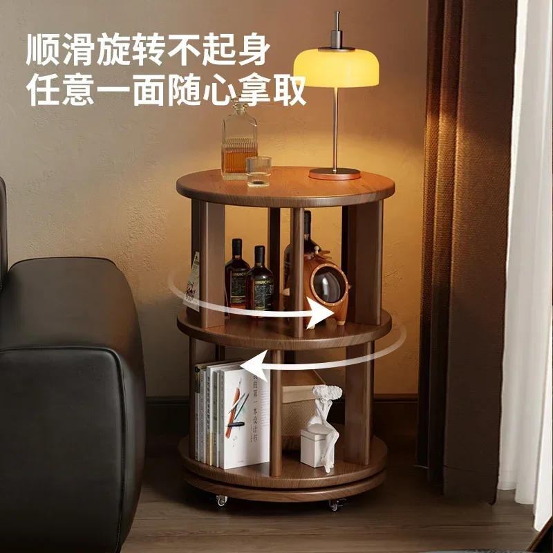 

Solid wood bedside table bookshelf integrated bedside movable rotating rack