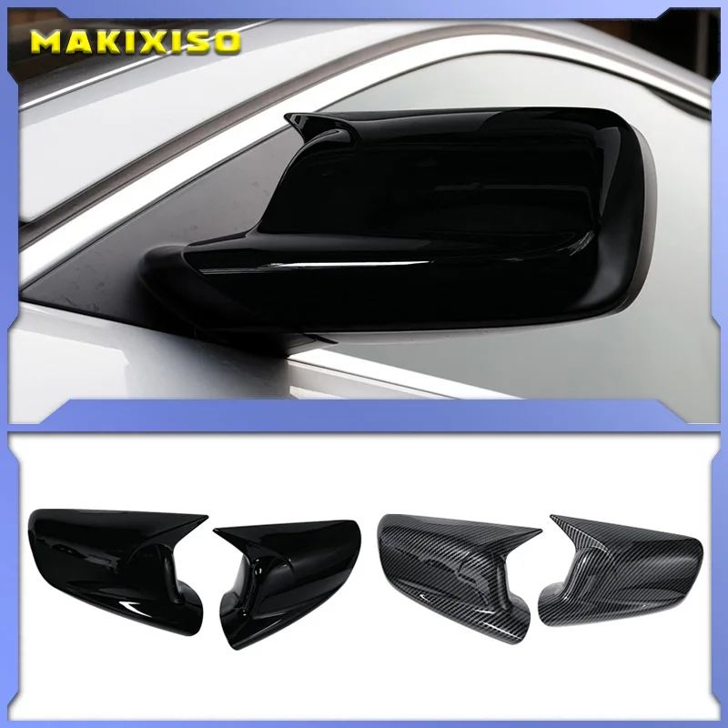 2PCS Car Side Door Rearview Side Balck Carbon Mirror Cover Caps For BMW 3 Series E46 2 Doors 7 Series E65 E66 E67 E68 2001-2008