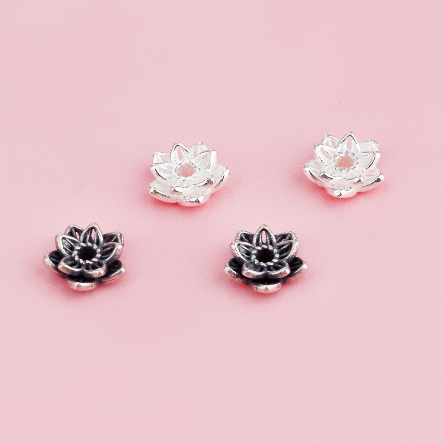 S925 pure silver retro vertical perforated lotus base, divider, handcrafted DIY braided string bracelet beads accessory