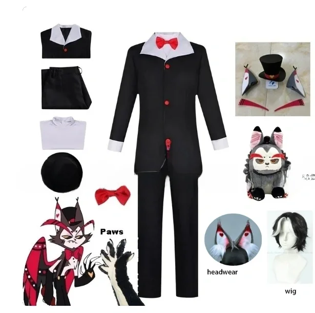 Cos Husk Hazbin Cosplay Costume Uniform Hotal Top Pants Sweater Hat Neckwear Devil Radio Demon Full Set Halloween Party Clothes